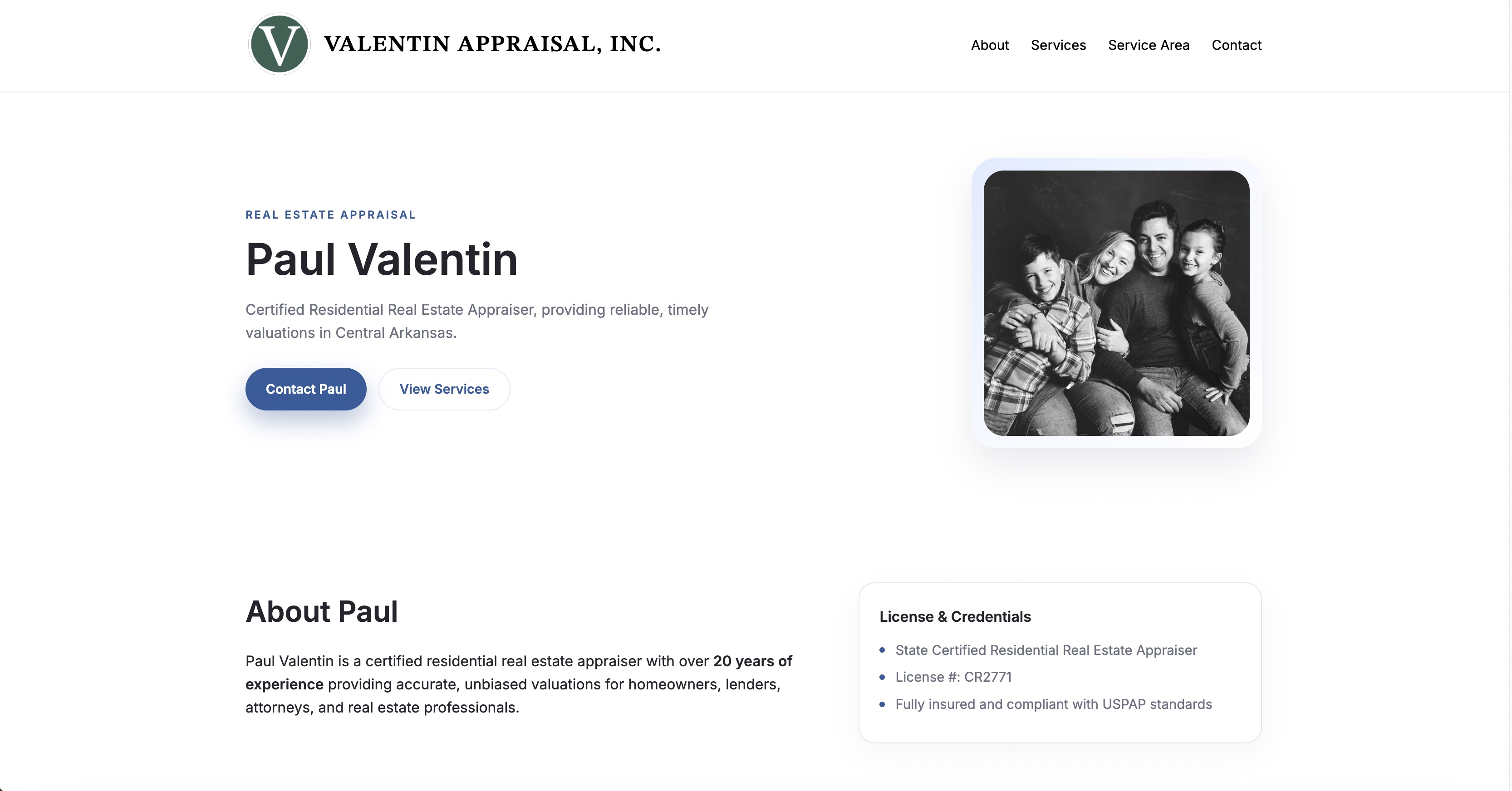 Screenshot of the Valentin Appraisal website